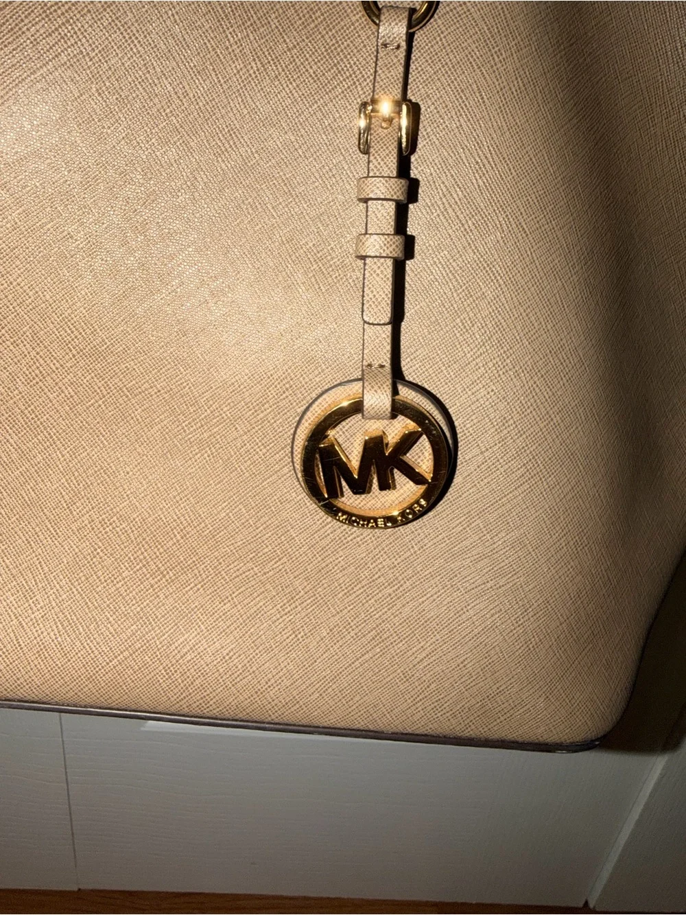Michael Kors Beige Taupe Saffiano Leather Tote with Gold Hardware